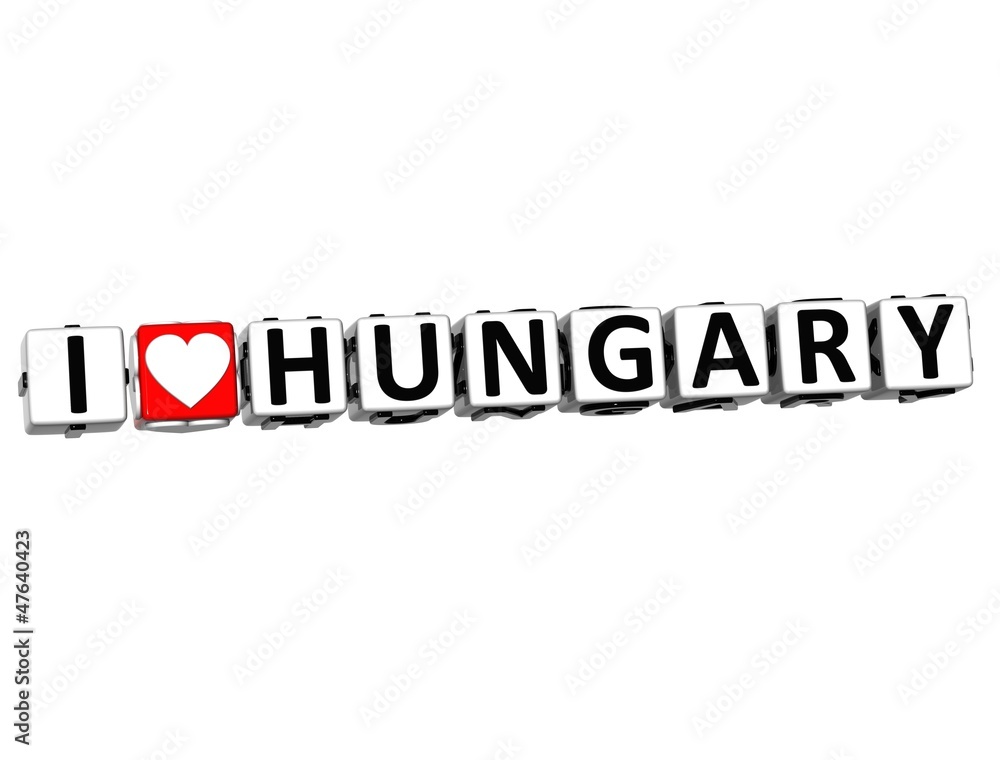 3D I Love Hungary Button Click Here Block Text
