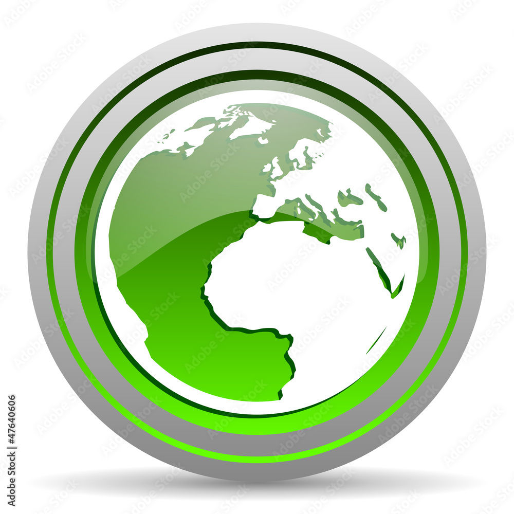earth green glossy icon on white background earth green glossy icon on white background