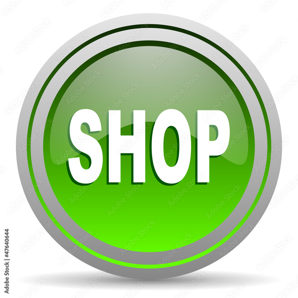 shop green glossy icon on white background shop green glossy icon on white background