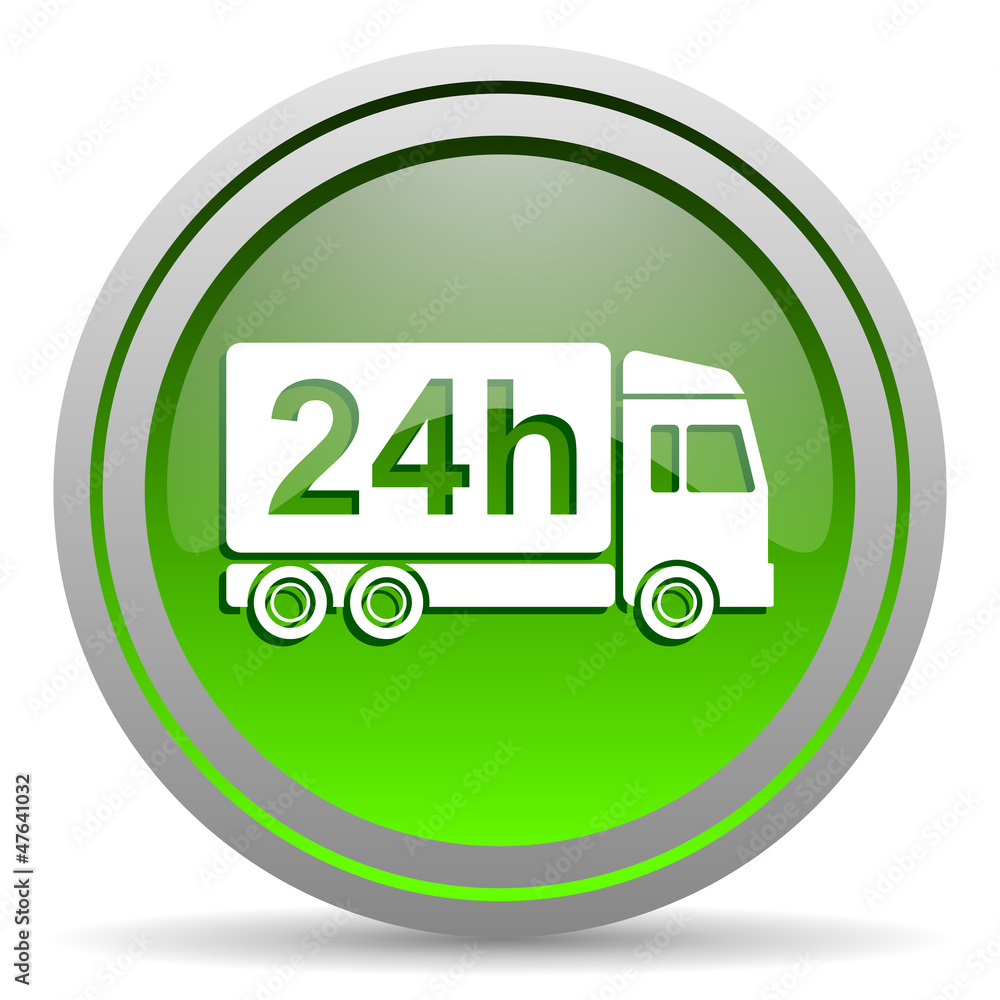 delivery 24h green glossy icon on white background delivery 24h green glossy icon on white background