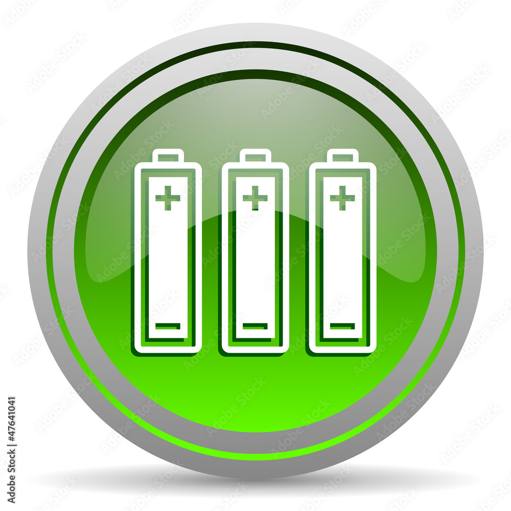 batteries green glossy icon on white background batteries green glossy icon on white background