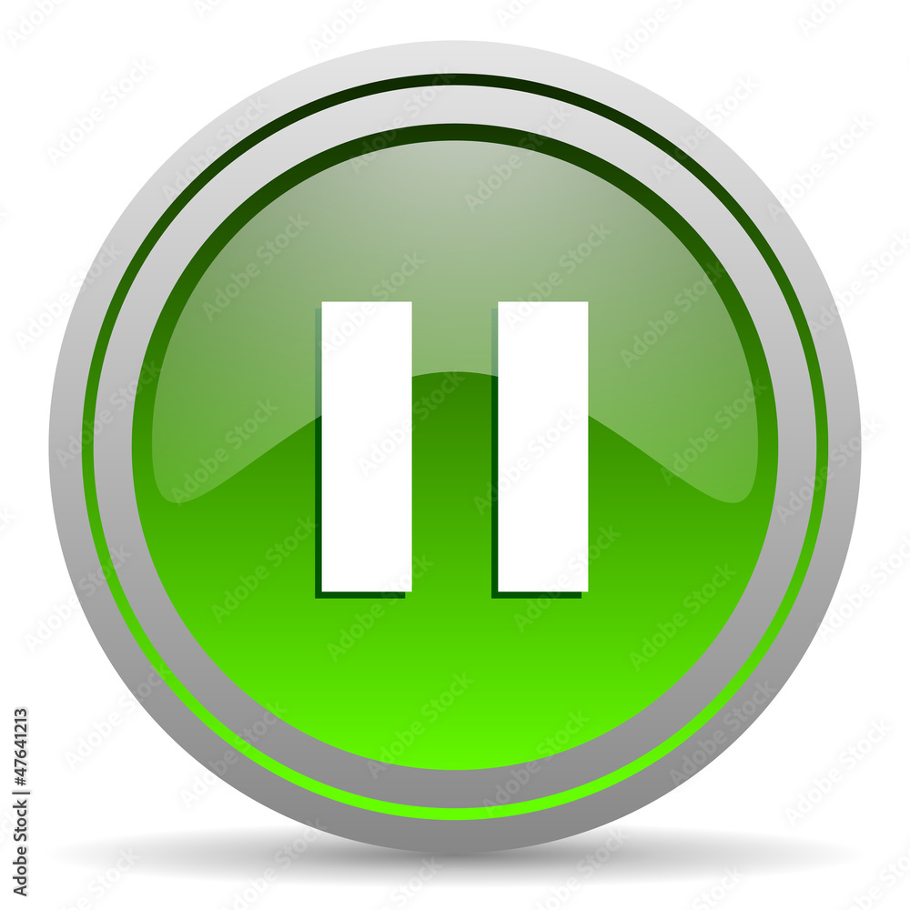 pause green glossy icon on white background pause green glossy icon on white background