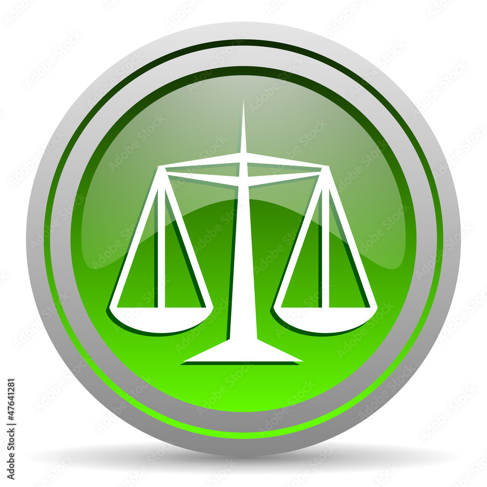 justice green glossy icon on white background justice green glossy icon on white background