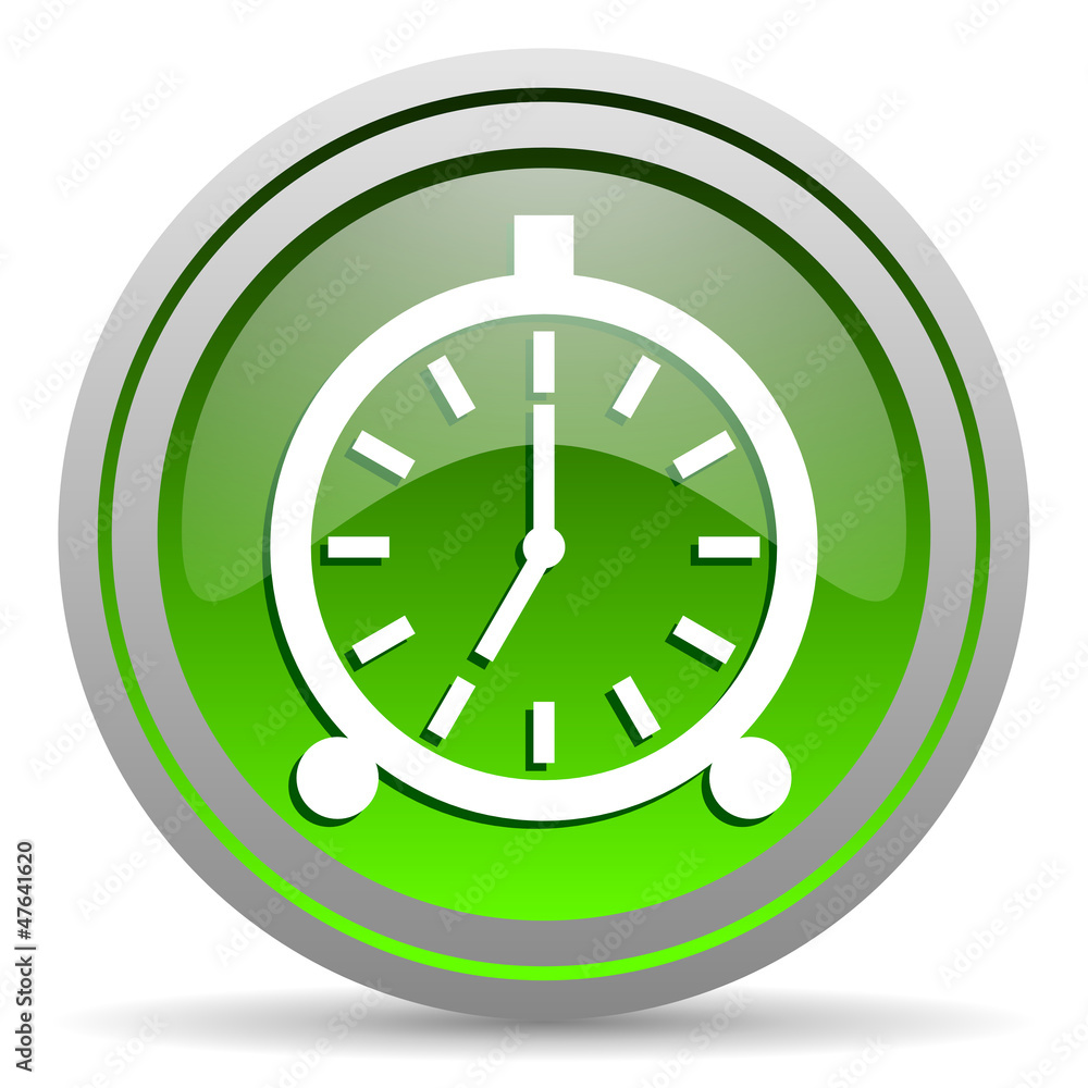 alarm clock green glossy icon on white background alarm clock green glossy icon on white background
