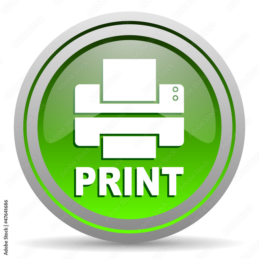 print green glossy icon on white background print green glossy icon on white background