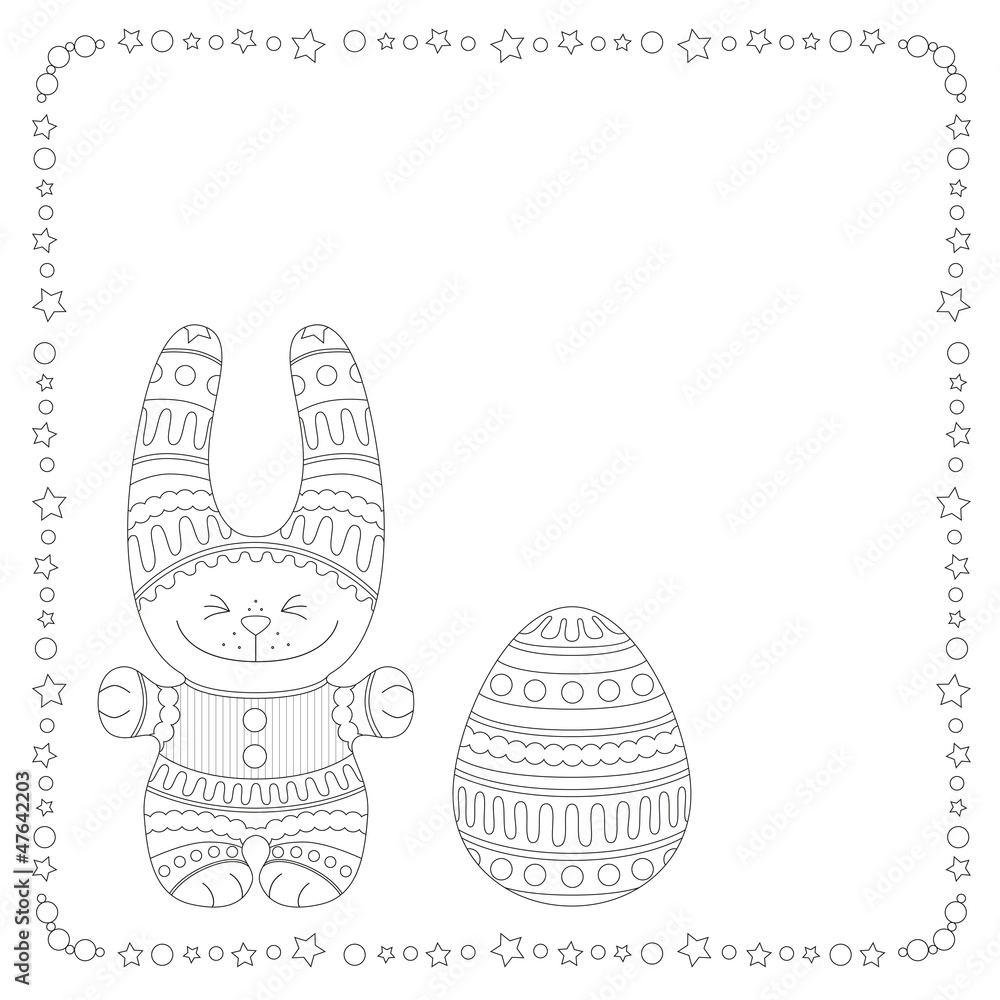 Dekorative bunny with a Easter Egg, picture for coloring Dekorative bunny with a Easter Egg, picture for coloring