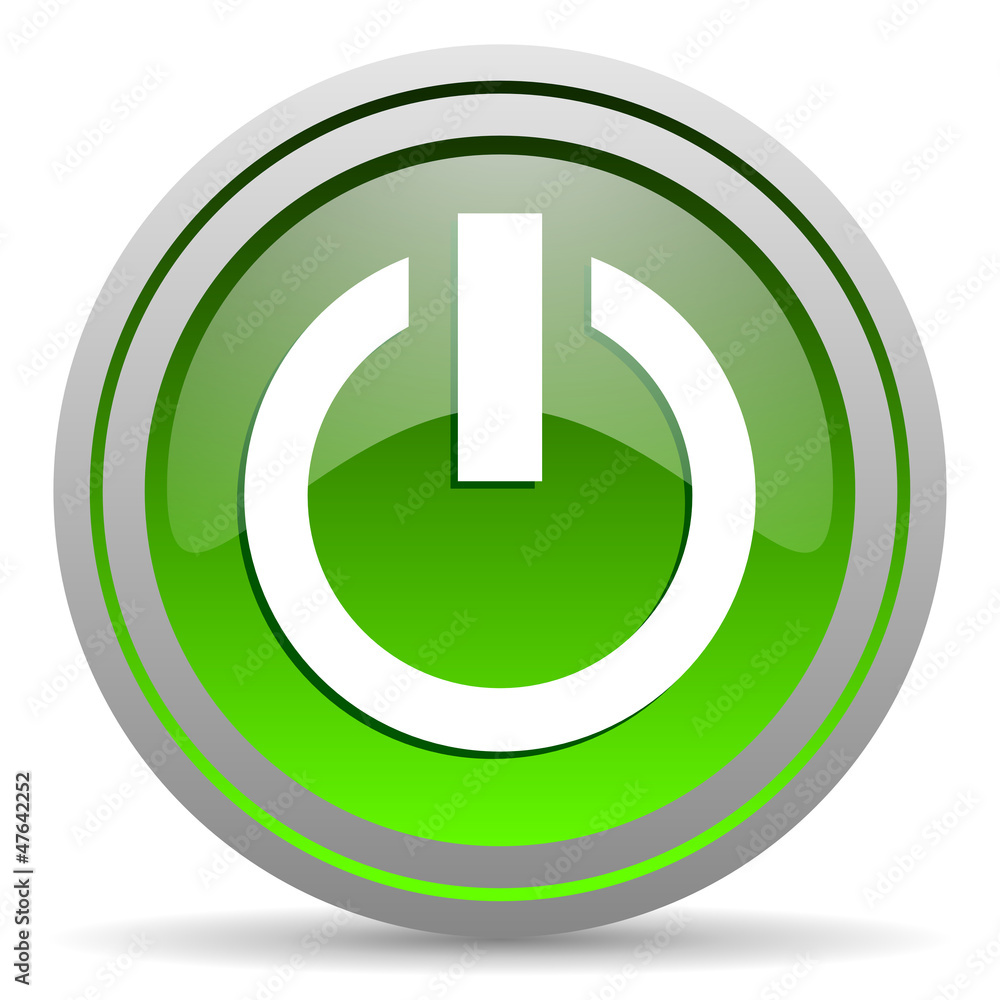 power green glossy icon on white background power green glossy icon on white background