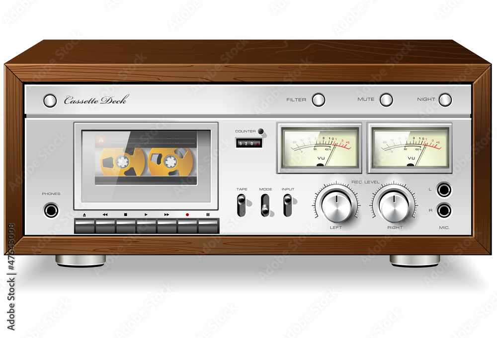 Obraz premium Vintage HI-Fi analog stereo cassette tape deck recorder player v