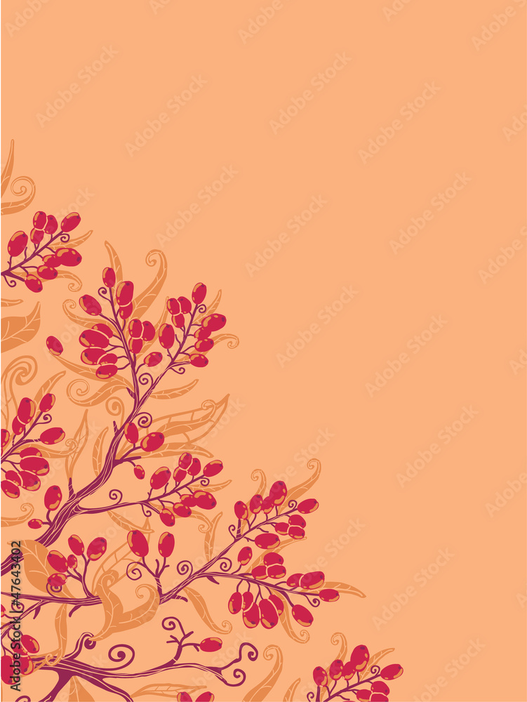 Vector fall buckthorn berries corner background with hand drawn