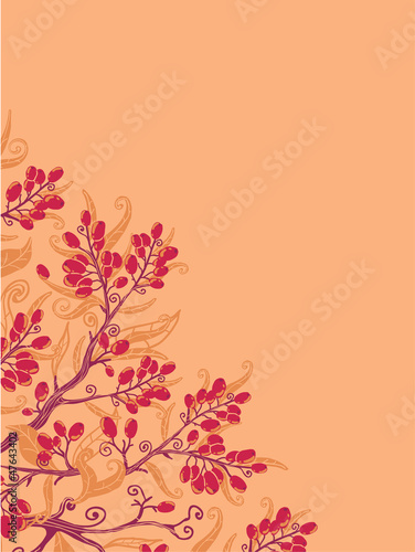 Vector fall buckthorn berries corner background with hand drawn
