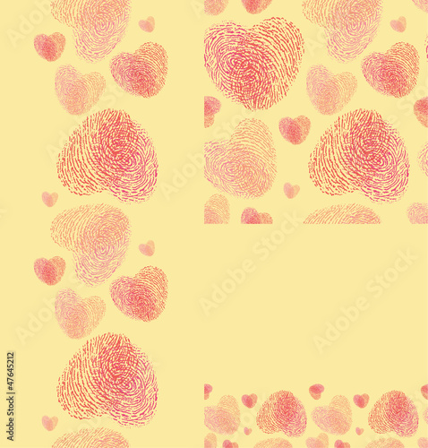 Vector fingerprint hearts set of seamless pattern and borders.