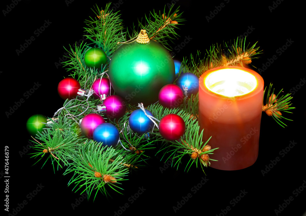  New Year decoration-balls,tinsel,candel .