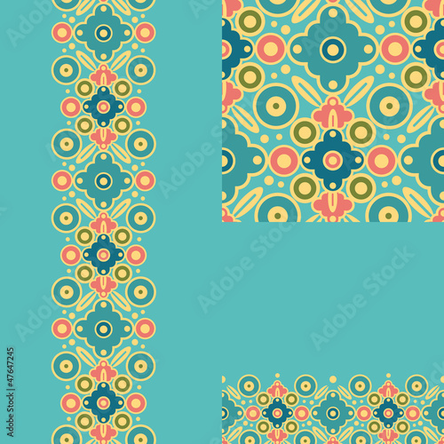 Set of geometric seamless pattern and borders backgrounds with