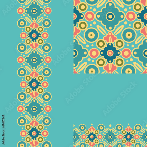 Set of geometric seamless pattern and borders backgrounds with