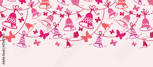 Vector bells and butterflies horizontal seamless pattern