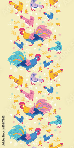 Vector fun chickens vertical seamless pattern background