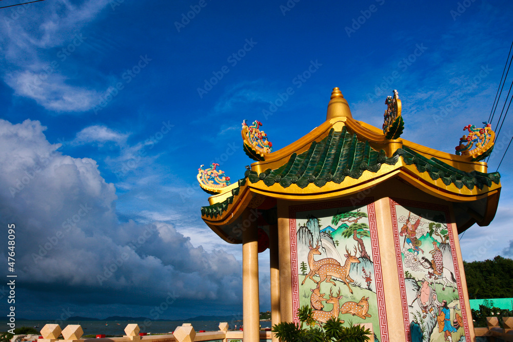 Fototapeta premium Chinese style pavilion. On the bright sky.