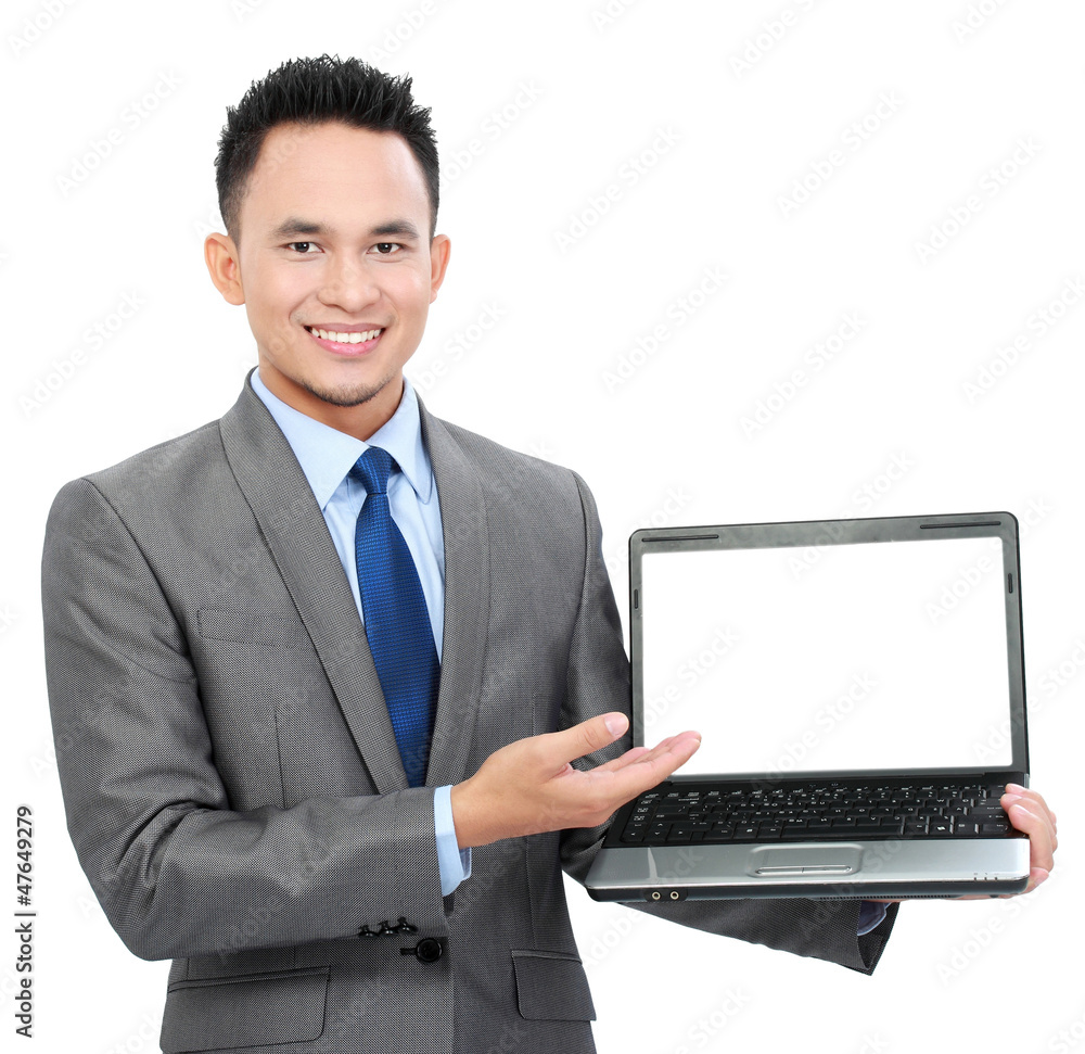 business man with empty screen laptop business man with empty screen laptop