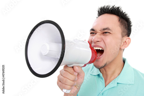 man shouting using megaphone