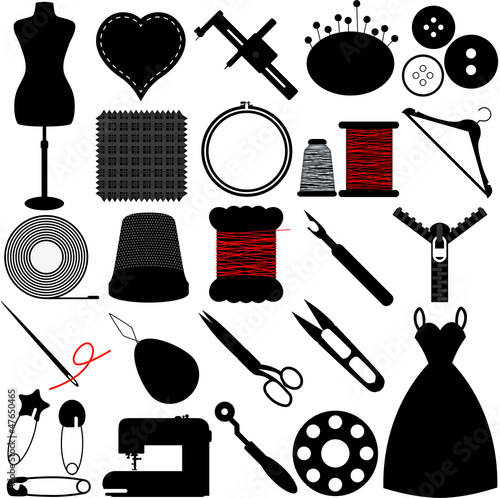 Vector Silhouette of Sewing Tools and Handicraft accessories