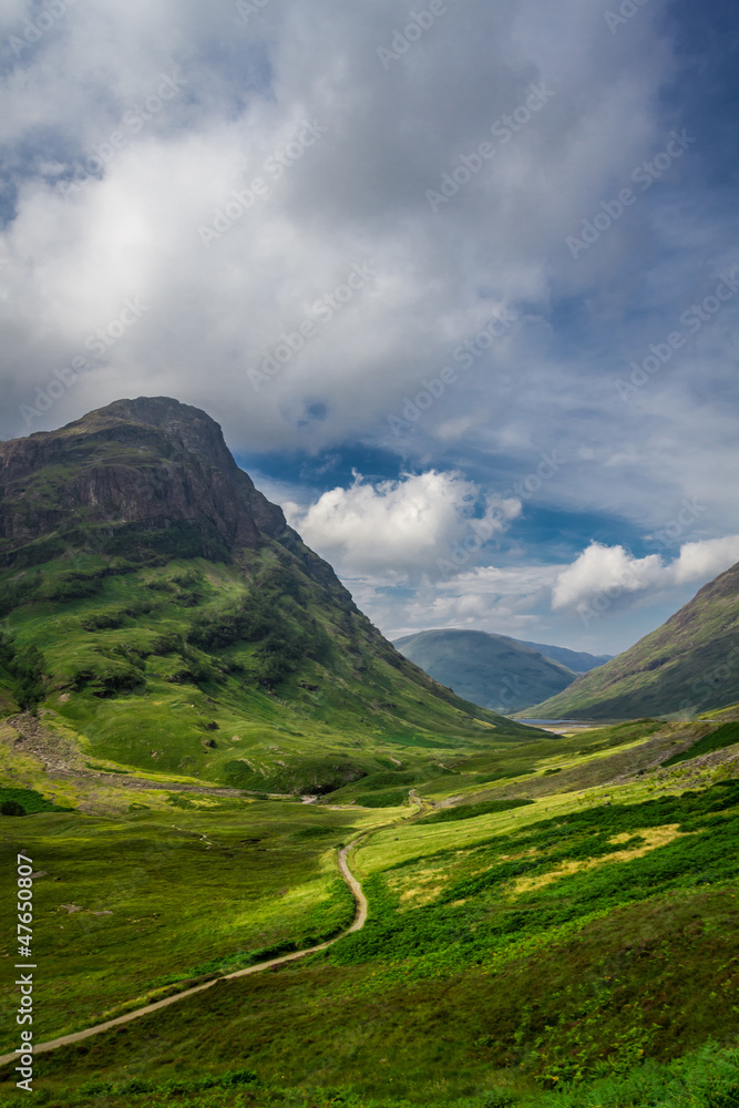 Beautiful footpath in the Scotland highlands in summer