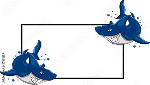 angry shark with blank sign