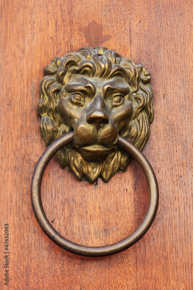Lion head door knob in Prague, Czech Republic.