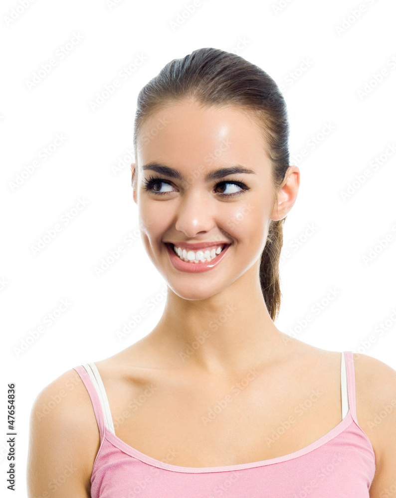 Portrait of young happy smiling woman, on white Portrait of young happy smiling woman, on white