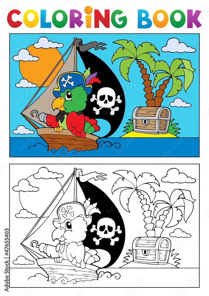 Obraz premium Coloring book pirate parrot theme 3