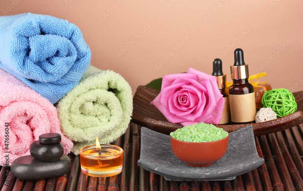 spa setting on brown background spa setting on brown background