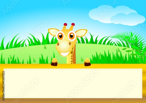 cute giraffe with wood sign
