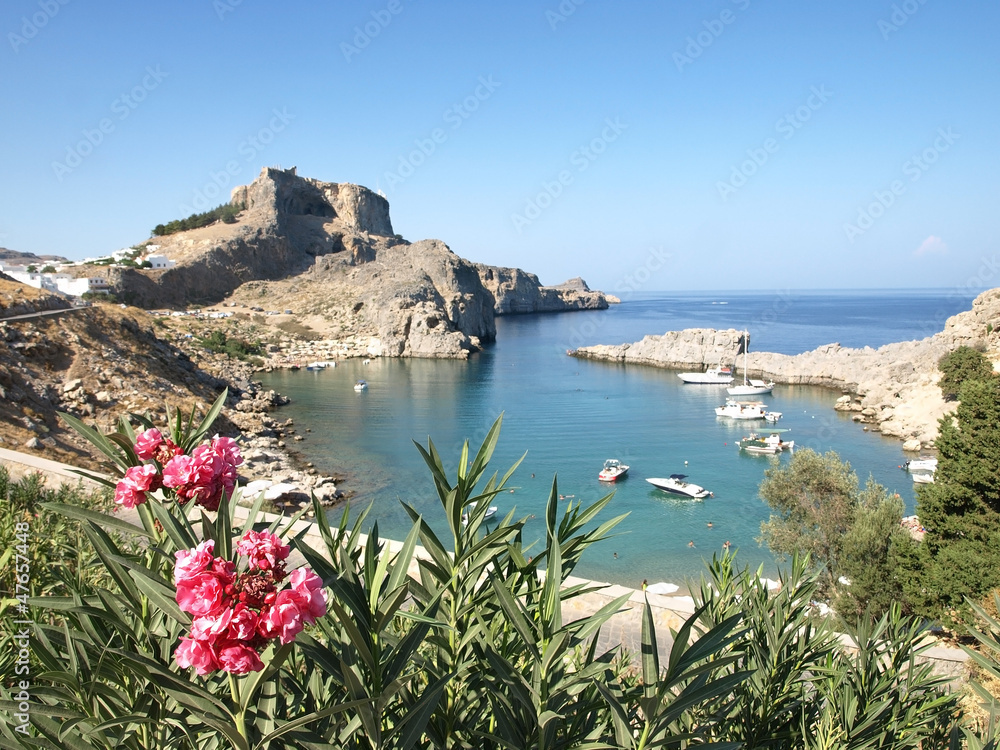 St. Pauls bay in Lindos, Rhodes Island, Greece.
