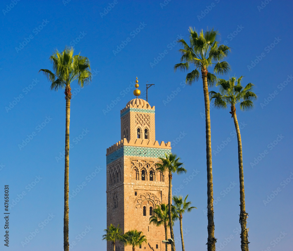 Koutoubia Mosque minaret in Marrakech, Morocco