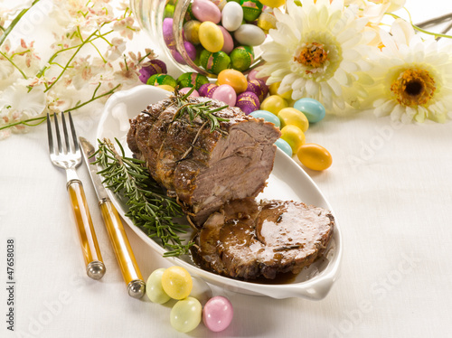 roasted meat over easter table