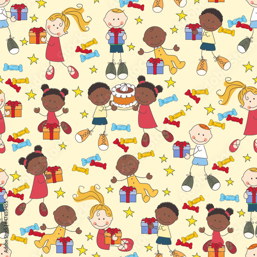 Seamless pattern with happy children. Vector