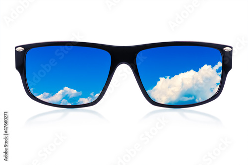 Sunglasses with a cloudy sky (isolated on white)