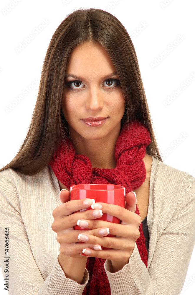 beautiful young woman with cup of tea, isolated on white beautiful young woman with cup of tea, isolated on white