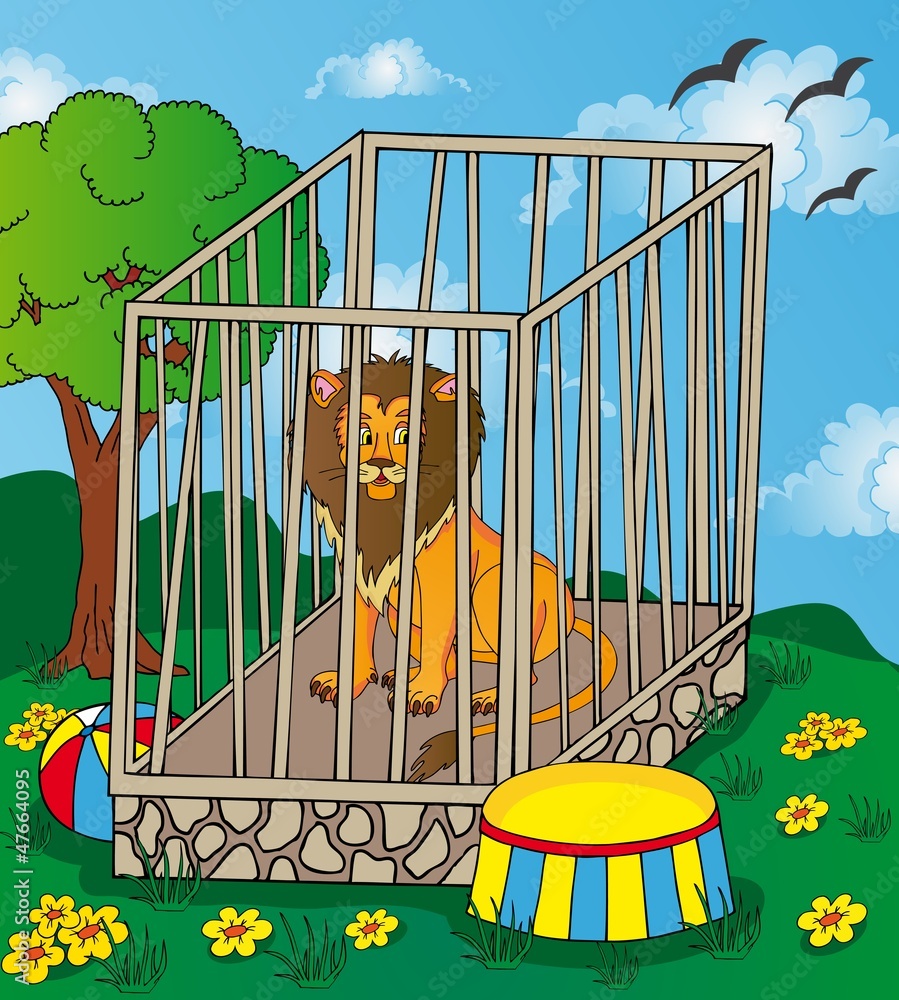 Obraz premium Lion in cage
