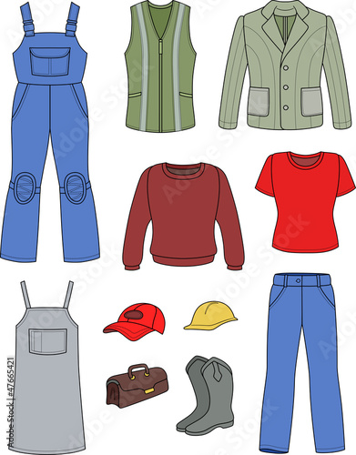 Worker, plumber man, woman fashion set