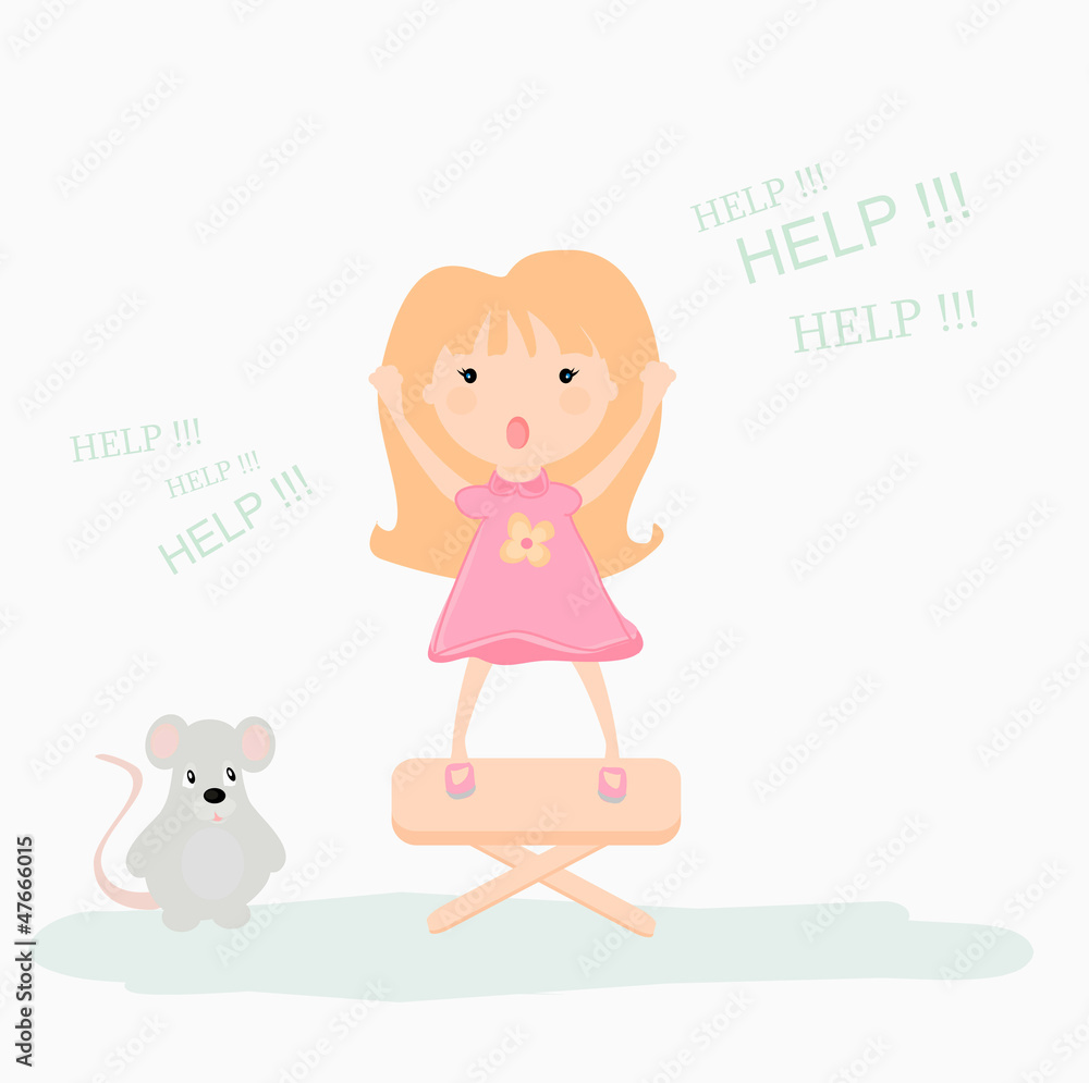a little girl scared by a mouse a little girl scared by a mouse