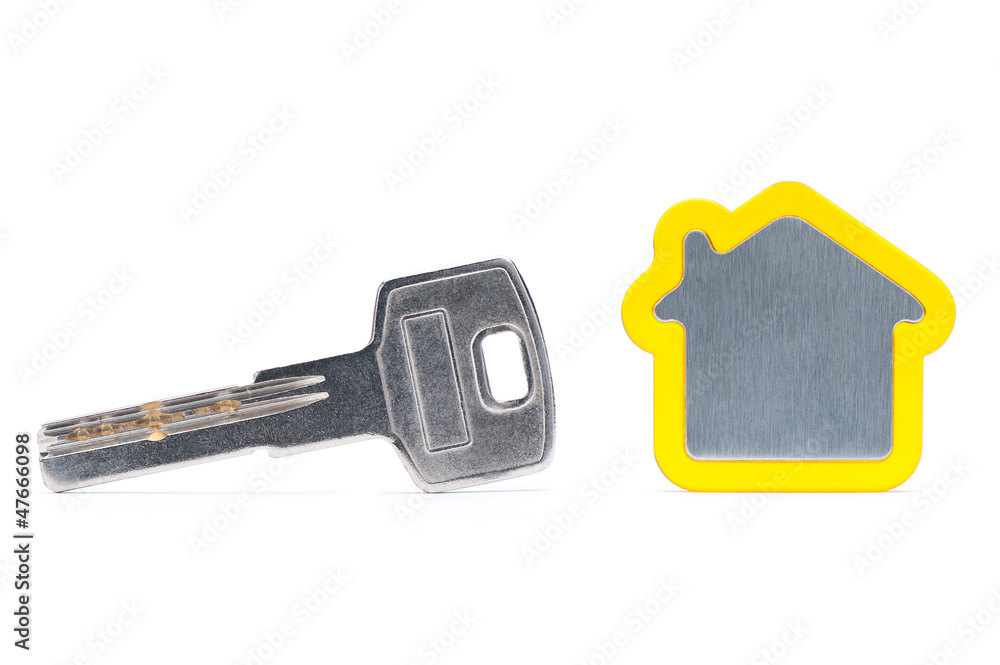 silver key and house on white background with clipping path silver key and house on white background with clipping path