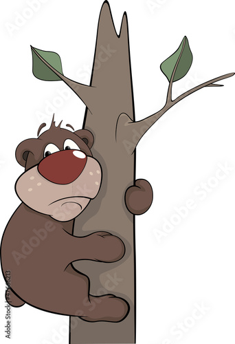 Bear on a tree. Cartoon