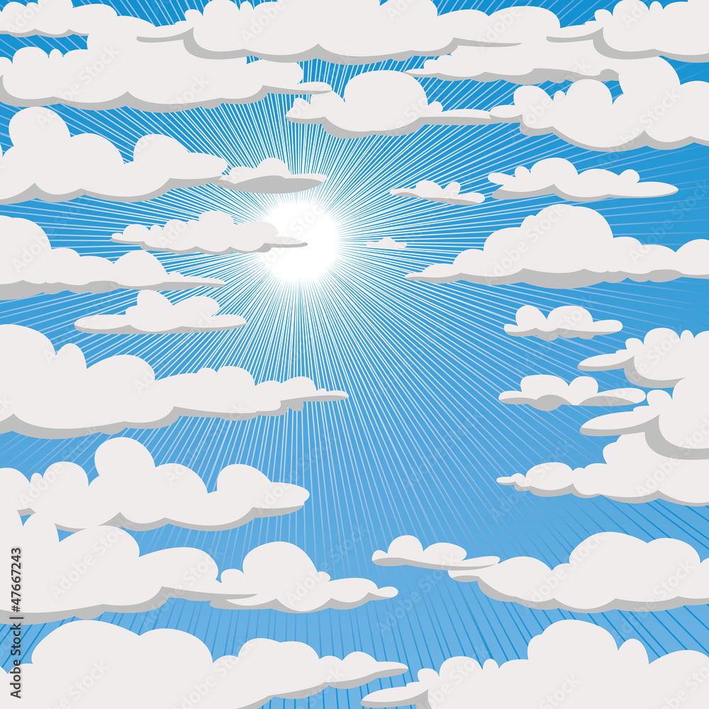 Blue sky with clouds and sun. Vector illustration Blue sky with clouds and sun. Vector illustration