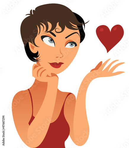 Woman and heart in the hands, vector illustration