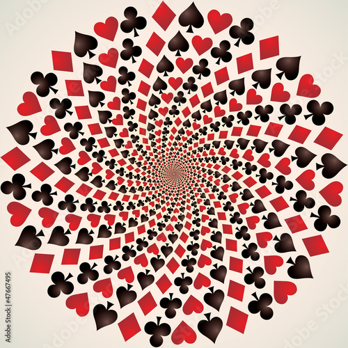 Card suit. Hearts, diamonds, spades and clubs. Op art