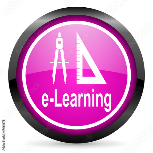 e-learning violet glossy icon on white background