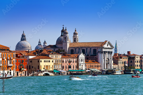Grand Canal with boats. Maria della Salute,Venice,Italy..