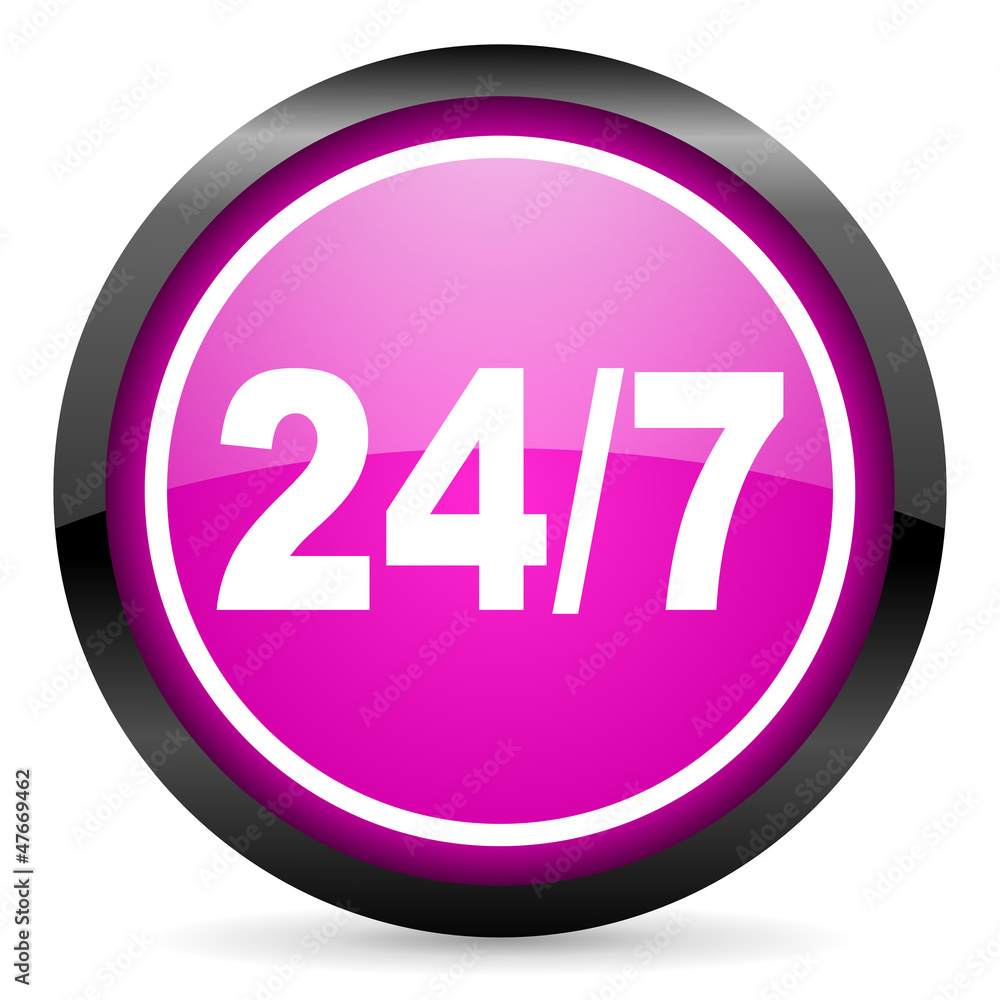 24/7 violet glossy icon on white background 24/7 violet glossy icon on white background