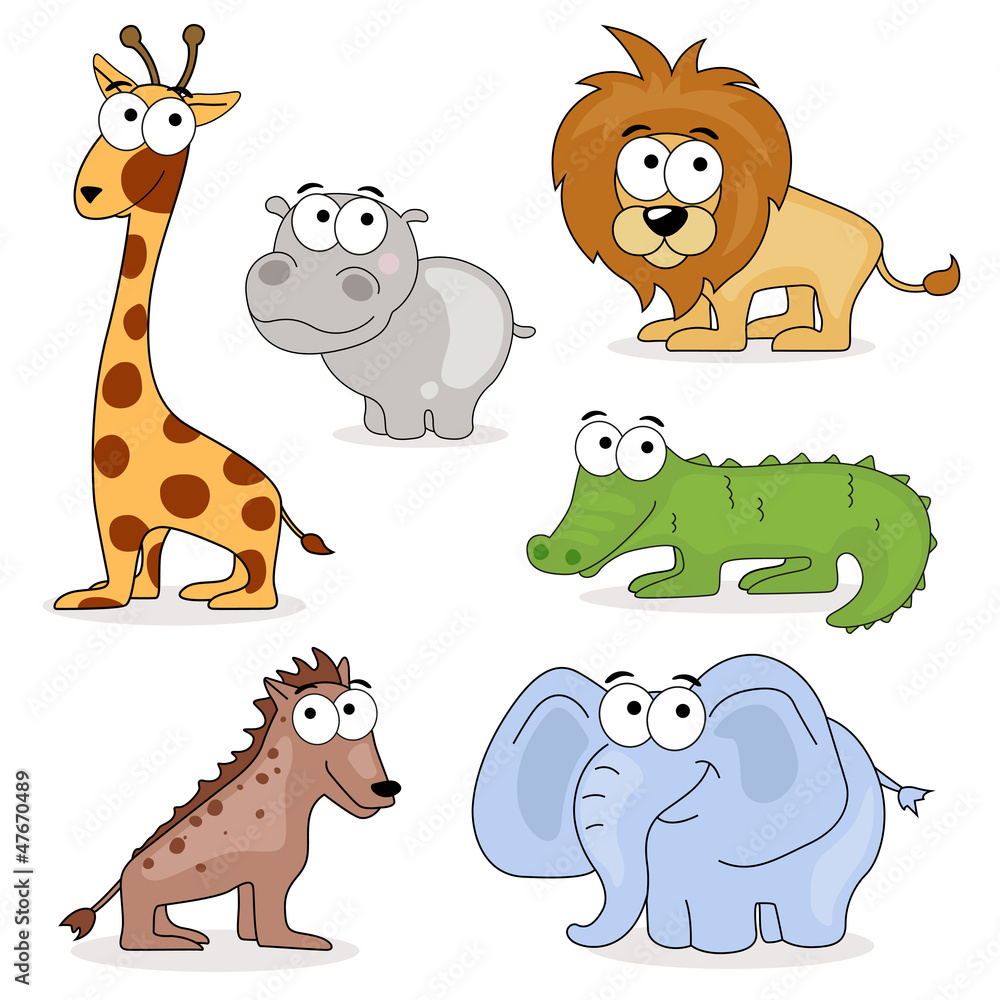 Naklejka premium Vector Set of African Cartoon Animals