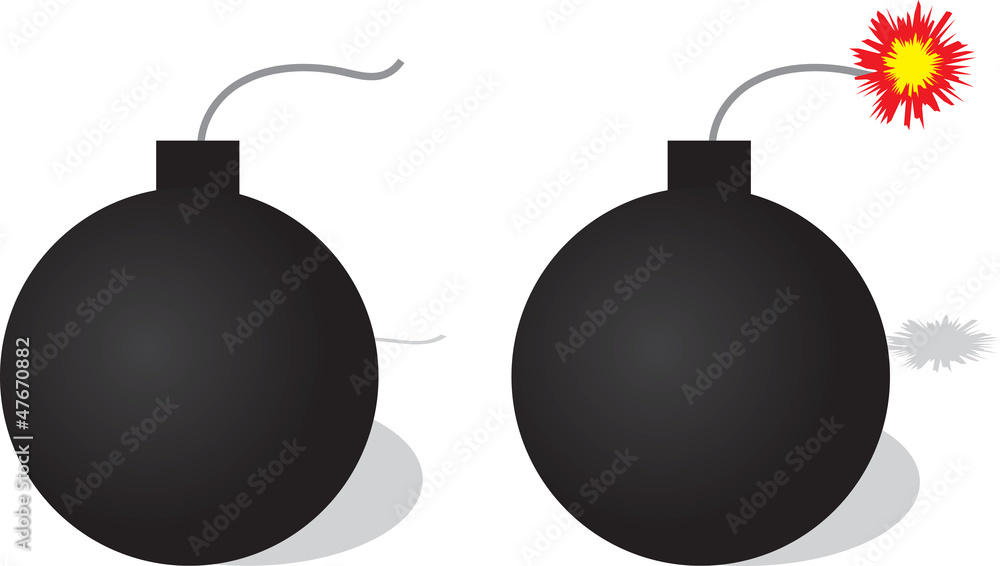 Bomb with and without lit fuse Bomb with and without lit fuse